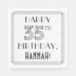 [ Thumbnail: Happy 35th Birthday; Art Deco Style; Custom Name Napkins ]