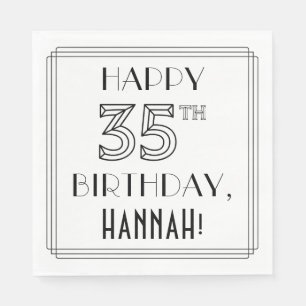 HAPPY 35TH BIRTHDAY; Art Deco Style; Custom Name Napkins