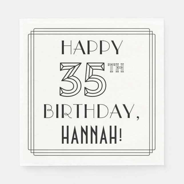 HAPPY 35TH BIRTHDAY; Art Deco Style; Custom Name Napkins (Front)