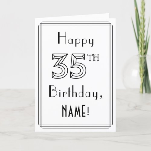 Happy 35th Birthday Art Deco Style w Custom Name Card