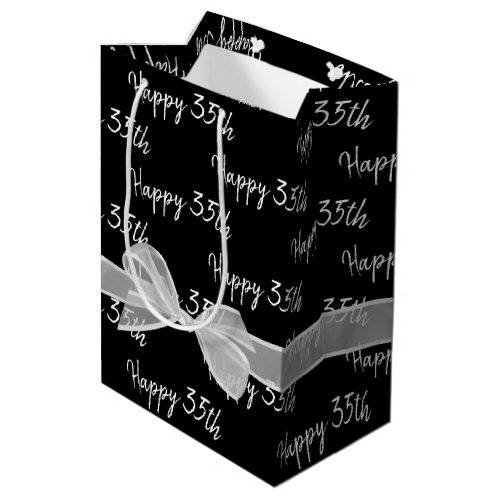 Happy 35th Birthday Bow On Black Medium Gift Bag