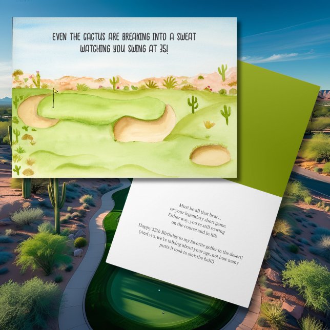 Happy 35th Birthday Desert Golf Course Watercolor Card (Creator Uploaded)