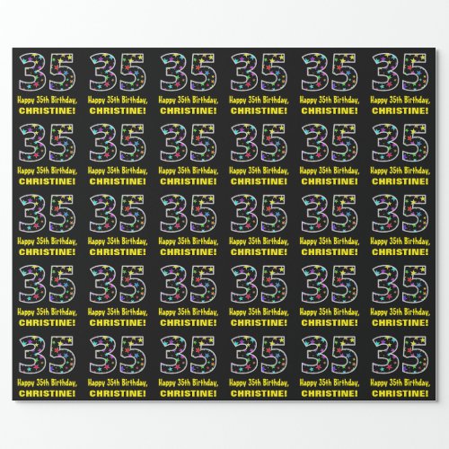 Happy 35th Birthday Fun Colorful Stars Pattern 35 Wrapping Paper