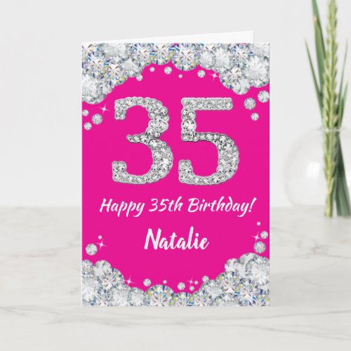Happy 35th Birthday Hot Pink and Silver Glitter Card