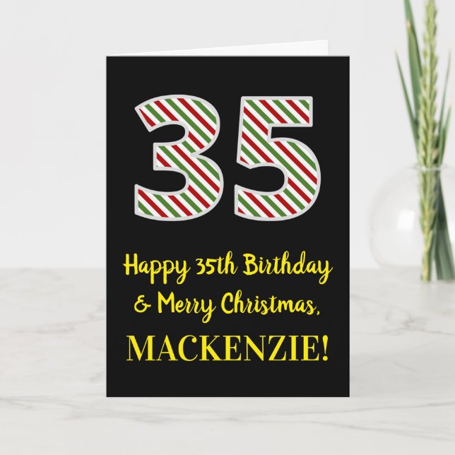 Happy 35th Birthday & Merry Christmas, Custom Name Card (Front)