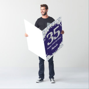 Happy 35th Birthday Navy Blue Silver Glitter Jumbo Card