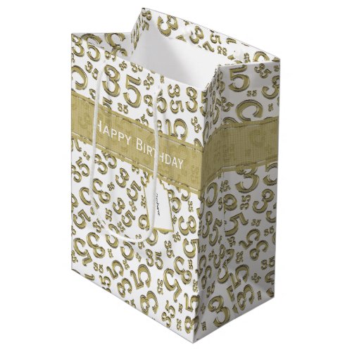 Happy 35th Birthday Number Pattern GoldWhite Medium Gift Bag