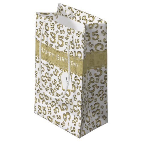 Happy 35th Birthday Number Pattern GoldWhite Small Gift Bag