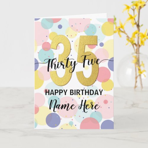 Happy 35th Birthday Pastel Rainbow and Gold Girl Card