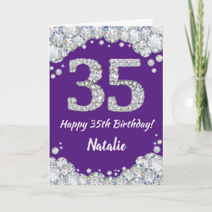 Happy 35th Birthday Purple and Silver Glitter Card