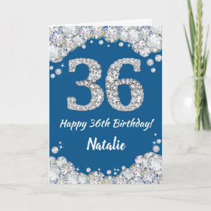 Happy 36th Birthday Blue and Silver Glitter Card