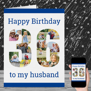Happy 36th Birthday Husband Big 36 Photo Collage Cards
