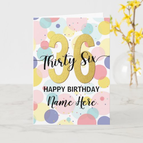 Happy 36th Birthday Pastel Rainbow and Gold Girl Card