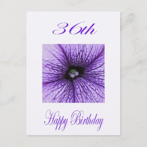 Happy 36th Birthday purple Blossom Postcard