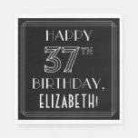 [ Thumbnail: Happy 37th Birthday; Art Deco Style; Custom Name Napkins ]