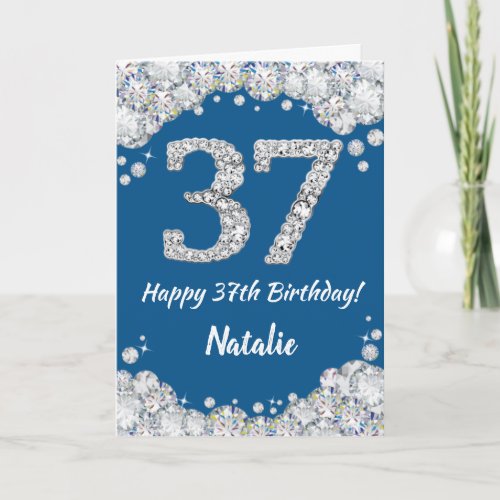 Happy 37th Birthday Blue and Silver Glitter Card