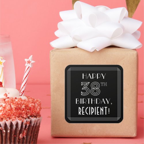 HAPPY 38TH BIRTHDAY Art Deco Style Custom Name Square Sticker