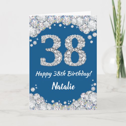 Happy 38th Birthday Blue and Silver Glitter Card