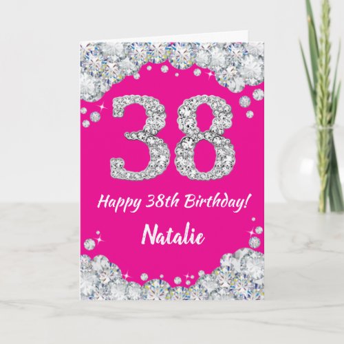 Happy 38th Birthday Hot Pink and Silver Glitter Card
