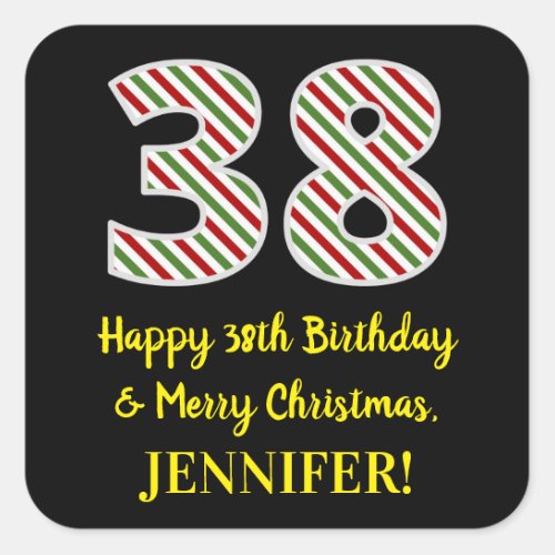 Happy 38th Birthday  Merry Christmas Custom Name Square Sticker
