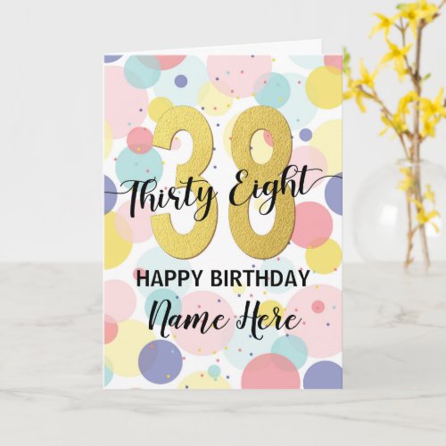 Happy 38th Birthday Pastel Rainbow Gold Woman Card