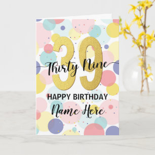 Happy 39th Birthday Pastel Rainbow Gold Woman Card