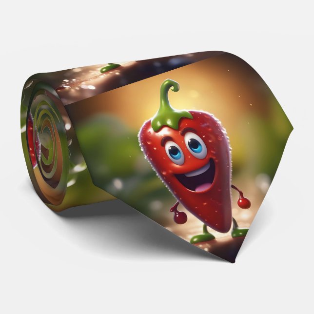 Happy 3D Animated Chili Bean, Neck Tie (Rolled)