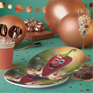 Happy 3D Animated Chili Bean, Paper Plates