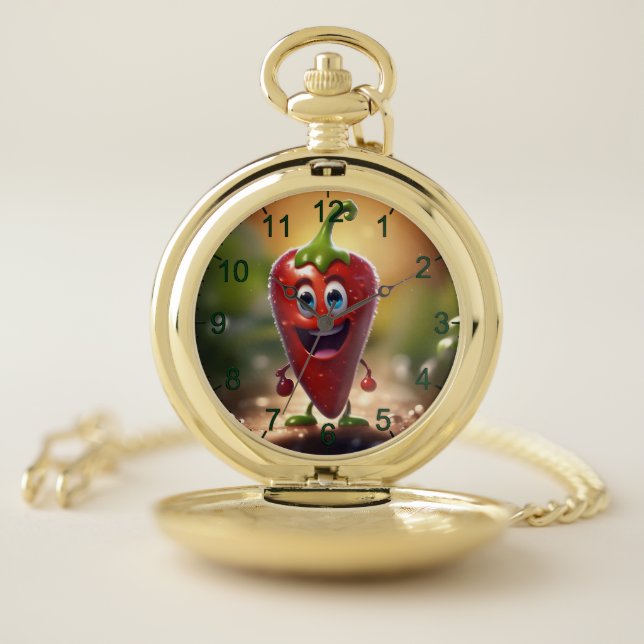 Happy 3D Animated Chili Bean, Pocket Watch (Inside)