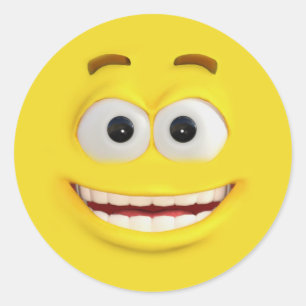 Happy 3D Effect Emoji Classic Round Sticker
