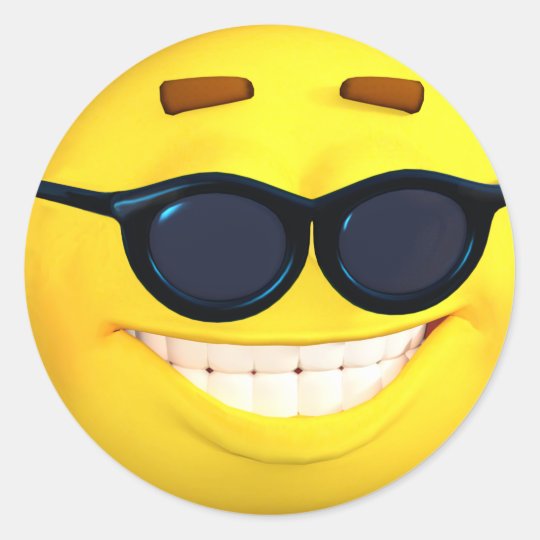 Happy 3D Effect Emoji with Sunglasses Classic Round Sticker | Zazzle.com