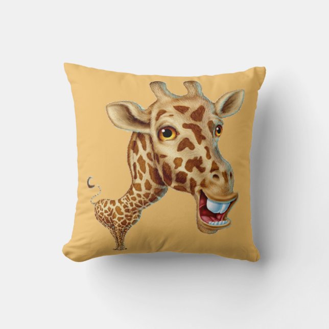 Happy 3D Giraffe Throw Pillow (Front)