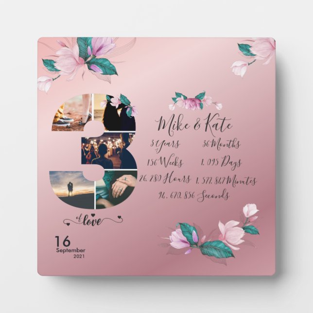 Happy 3rd Anniversary ,Custom Photo collage Plaque (Front)