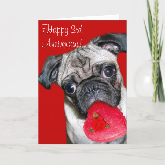 Happy 3rd Anniversary Pug Greeting Card Zazzle Com