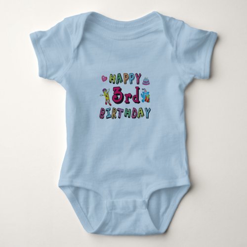 Happy 3rd Birthday 3 year old b_day wishes Baby Bodysuit