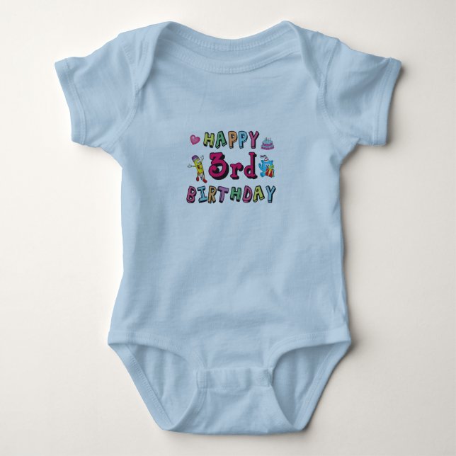 Happy 3rd Birthday 3 year old b-day wishes Baby Bodysuit (Front)