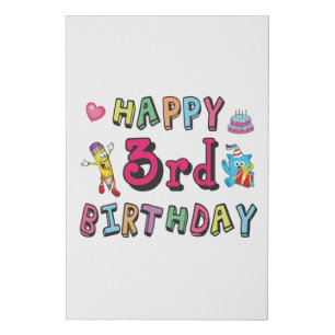 Happy 3rd Birthday 3 year old b-day wishes Faux Canvas Print