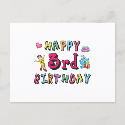 Happy 3rd Birthday 3 year old b_day wishes Postcard