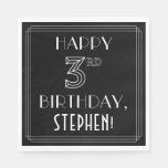 [ Thumbnail: Happy 3rd Birthday; Art Deco Style; Custom Name Napkins ]