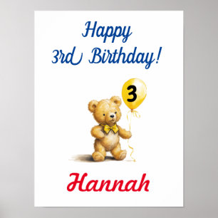 Happy 3rd Birthday, Birthday Party Decoration, Poster