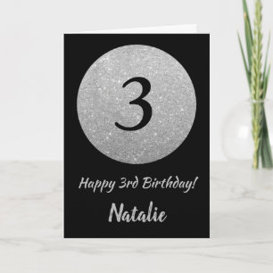 Happy 3rd Birthday Black and Silver Glitter Card