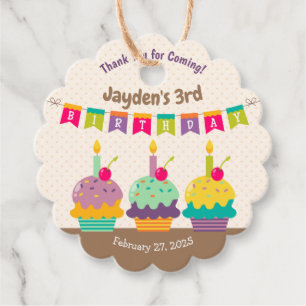 Happy 3rd Birthday Child Colorful Cupcakes Bunting Favor Tags