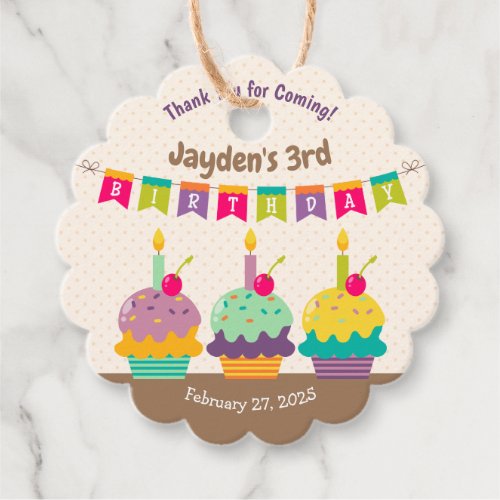 Happy 3rd Birthday Child Colorful Cupcakes Bunting Favor Tags