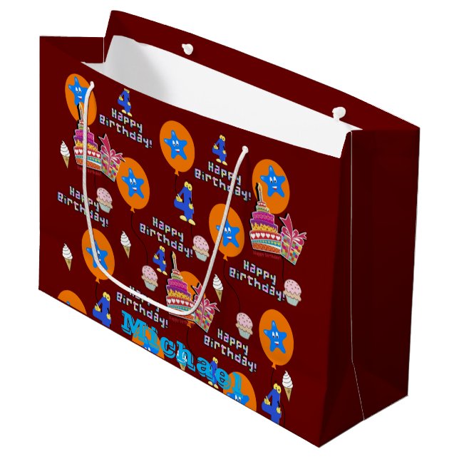 Happy 3rd Birthday Gift Bag #3  Birthday Dark Red (Front Angled)