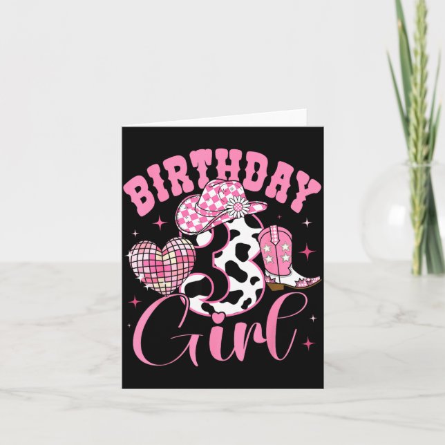 Happy 3rd Birthday Girl Outfit Rodeo Western Cowgi Card (Front)
