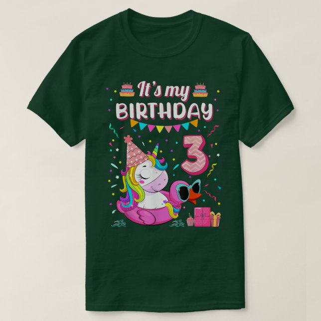 Happy 3rd Birthday Girl Unicorn Duck Float Summer  T-Shirt (Design Front)