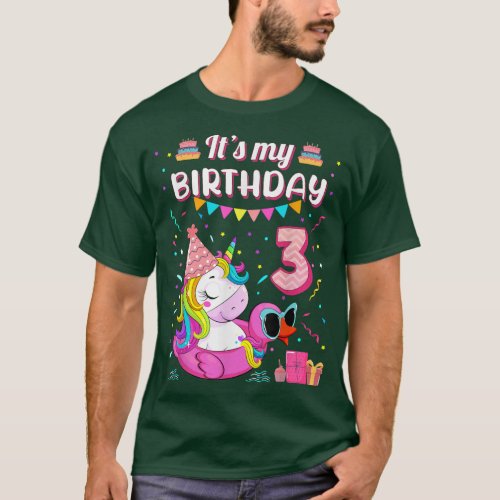 Happy 3rd Birthday Girl Unicorn Duck Float Summer  T_Shirt