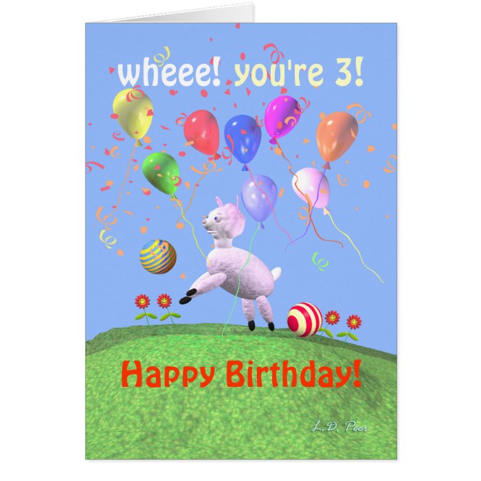 Happy 3rd Birthday Lamb and Balloons Cards