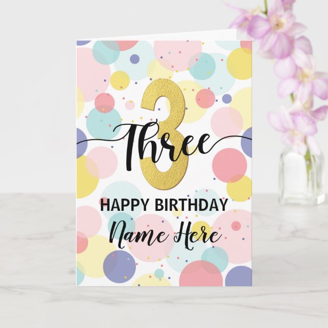 Happy 3rd Birthday Pastel Rainbow Gold Woman Card (Orchid)