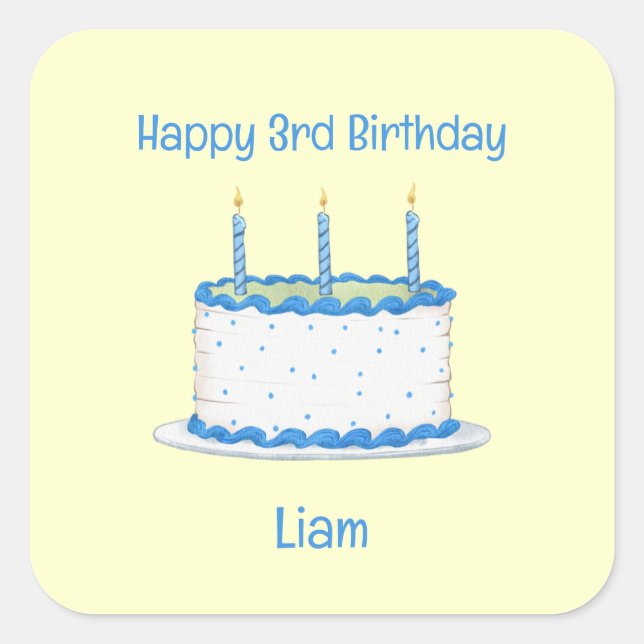 Happy 3rd Birthday Personalized Birthday Cake  Square Sticker (Front)